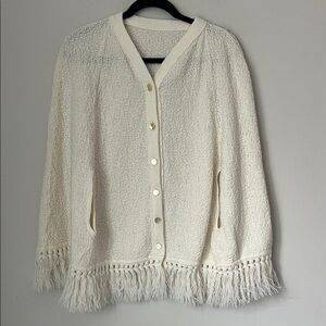 Vtg 1950s-60s Cream Knit Poncho MidCentury Rockabilly Cape Buttons S/M/L Boho ⚫️